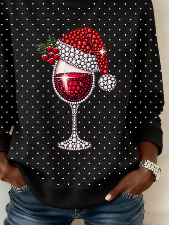 Casual Crew Neck Christmas Sweatshirt Printing