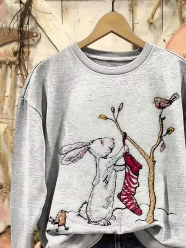 Casual Crew Neck Bird Sweatshirt Printing