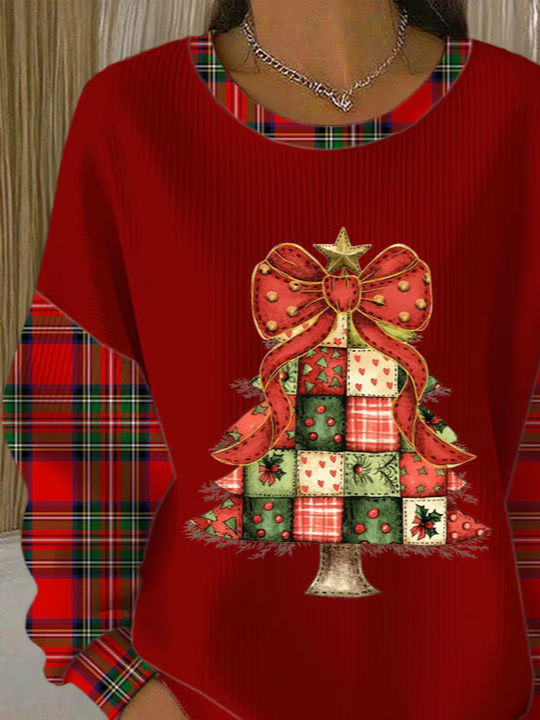 Casual Crew Neck Plaid Sweatshirt Printing