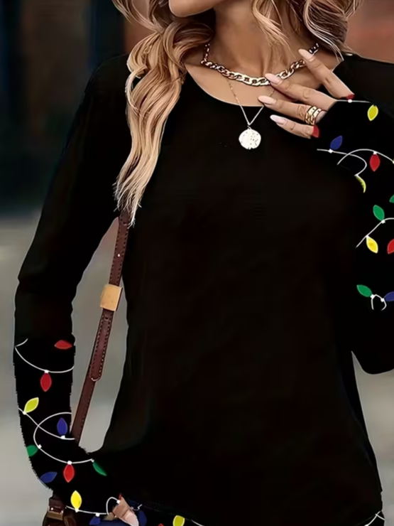 Casual Christmas Crew Neck Long Sleeve T-shirt