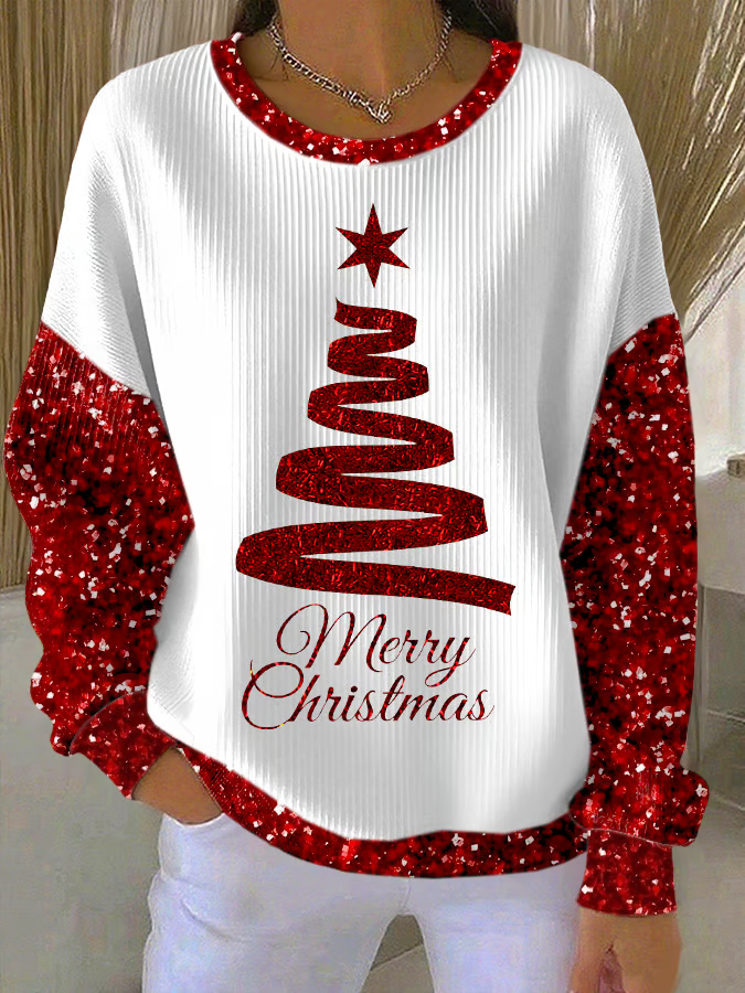 Casual Crew Neck Christmas Sweatshirt Printing