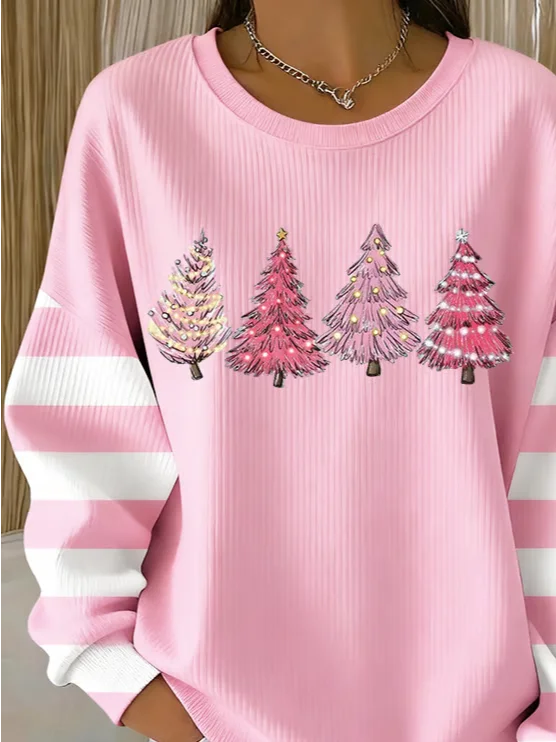 Casual Crew Neck Striped Sweatshirt Printing