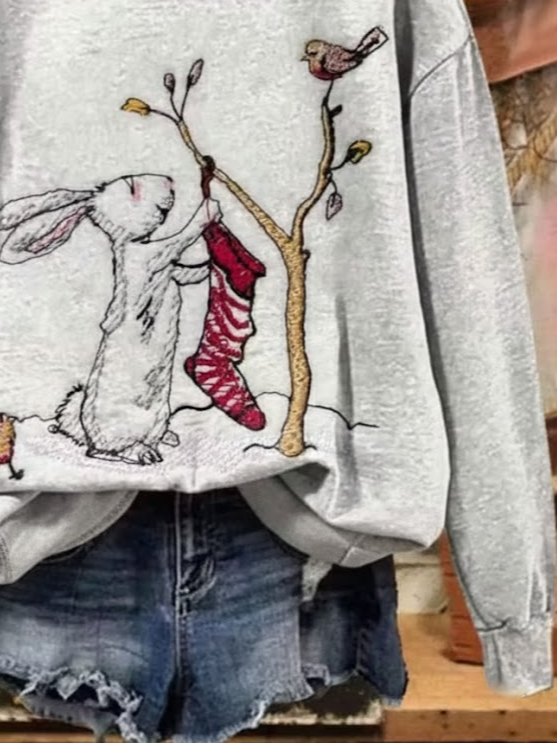 Casual Crew Neck Bird Sweatshirt Printing