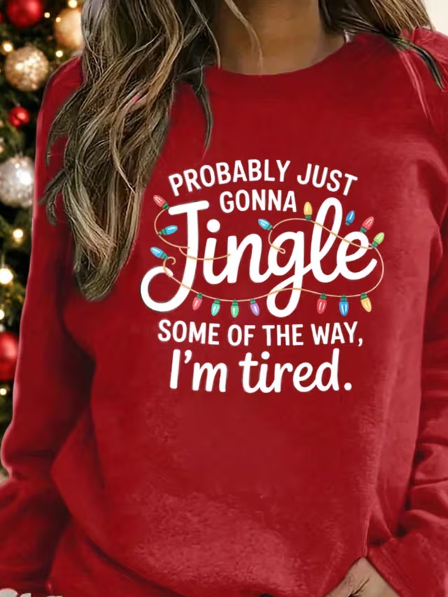 Casual Christmas Crew Neck Long Sleeve T-shirt