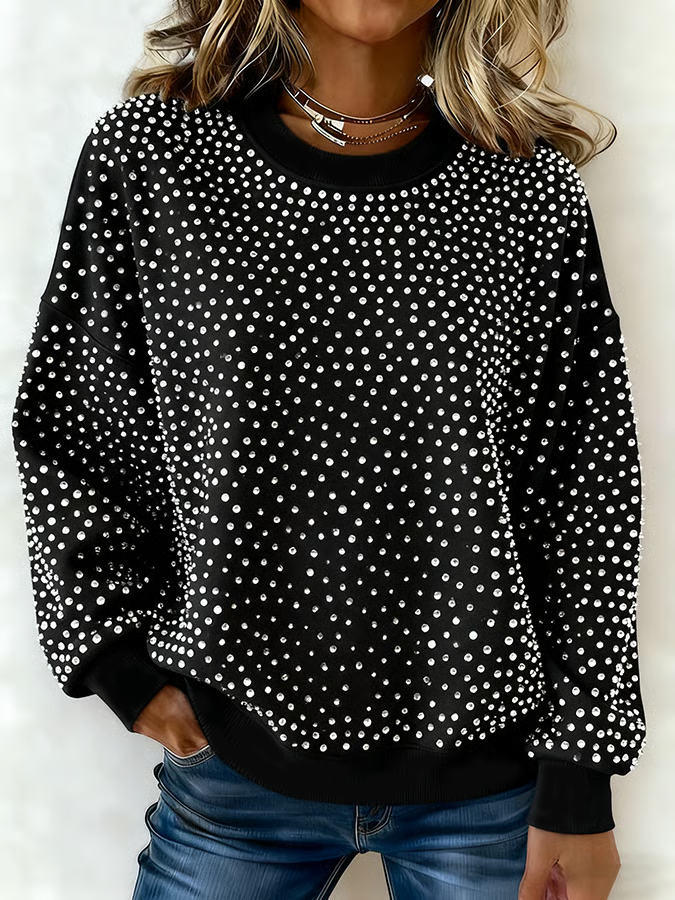 Casual Crew Neck Abstract Polka Dots Sweatshirt Printing