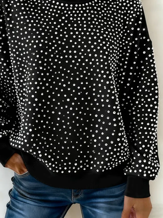Casual Crew Neck Abstract Polka Dots Sweatshirt Printing