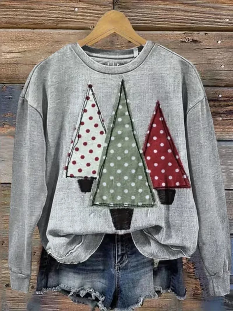 Casual Crew Neck Christmas Sweatshirt Printing
