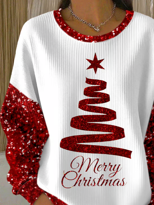 Casual Crew Neck Christmas Sweatshirt Printing