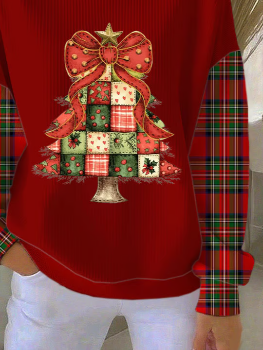 Casual Crew Neck Plaid Sweatshirt Printing