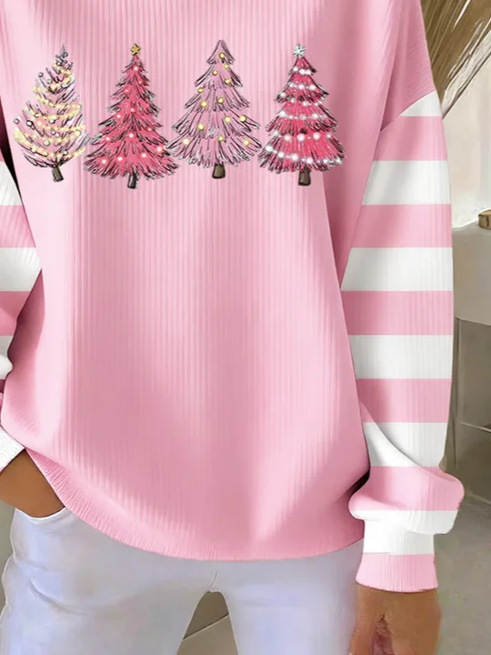 Casual Crew Neck Striped Sweatshirt Printing