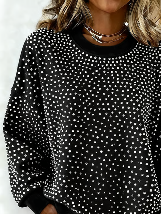 Casual Crew Neck Abstract Polka Dots Sweatshirt Printing