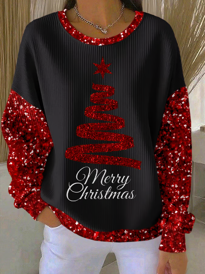 Casual Crew Neck Christmas Sweatshirt Printing