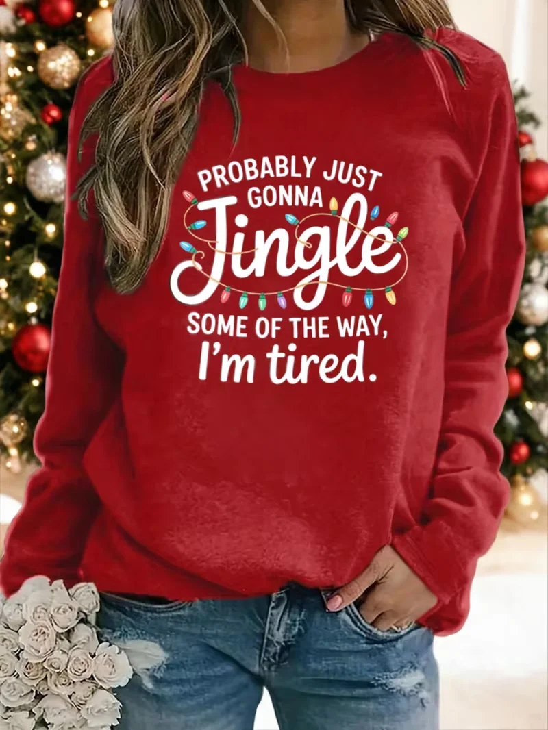 Casual Christmas Crew Neck Long Sleeve T-shirt