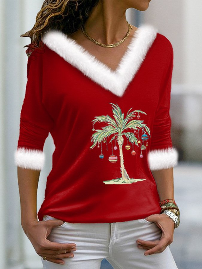 Casual Geometric V Neck Long Sleeve T-shirt