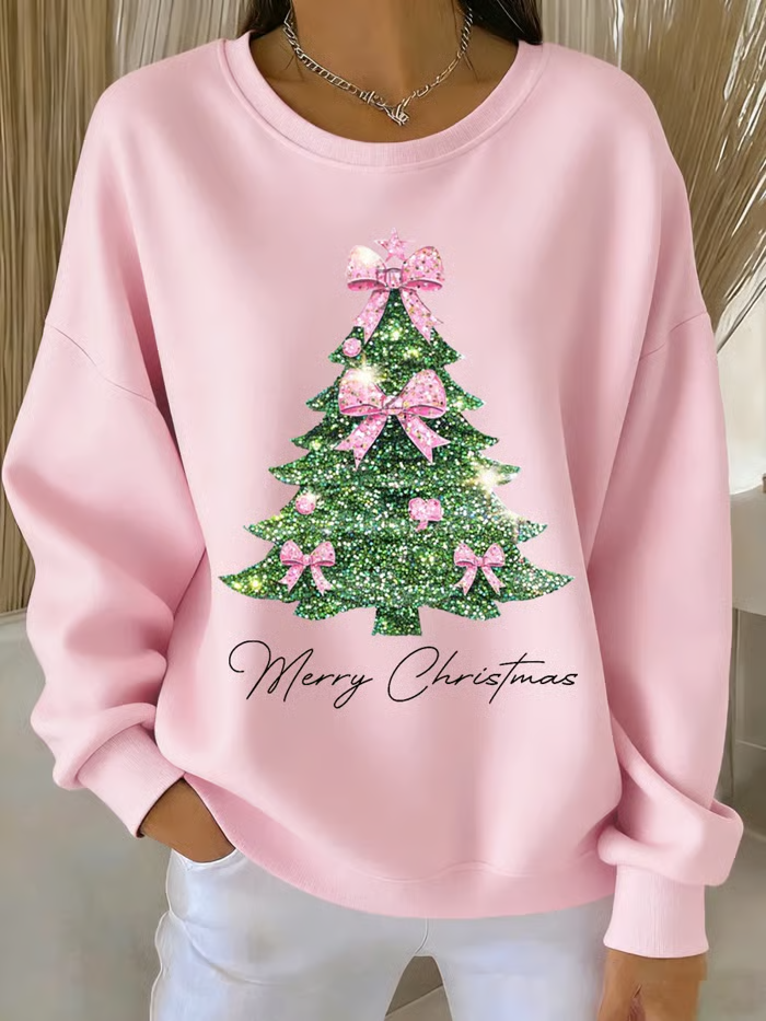 Casual Crew Neck Christmas Sweatshirt Printing