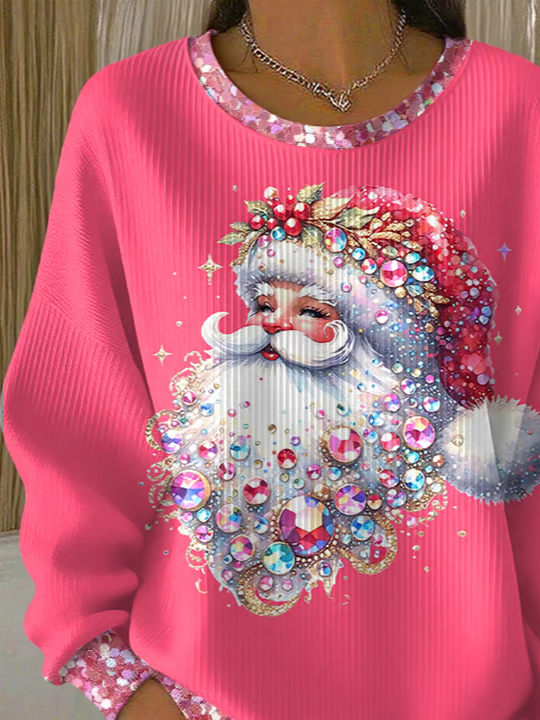 Casual Crew Neck Santa Claus Sweatshirt Printing