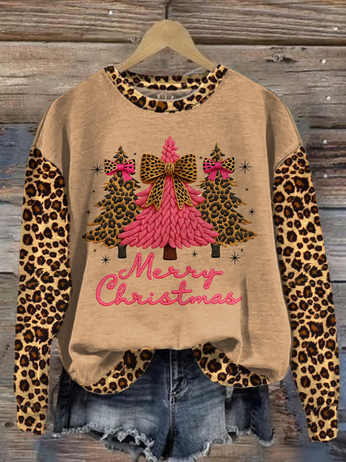 Casual Crew Neck Leopard Sweatshirt Printing