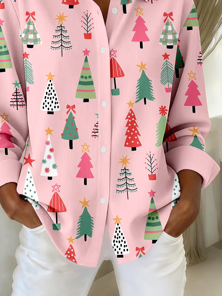 Shirt Collar Regular Sleeve Long Sleeve Christmas Buckle Regular Loose Button Up Shirt Shirt For Women