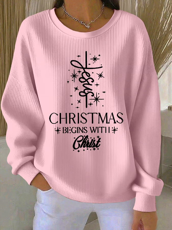 Casual Crew Neck Christmas Sweatshirt Printing