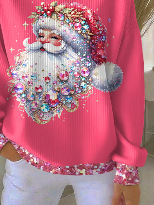 Casual Crew Neck Santa Claus Sweatshirt Printing