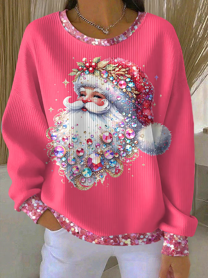 Casual Crew Neck Santa Claus Sweatshirt Printing