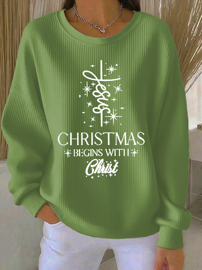 Casual Crew Neck Christmas Sweatshirt Printing