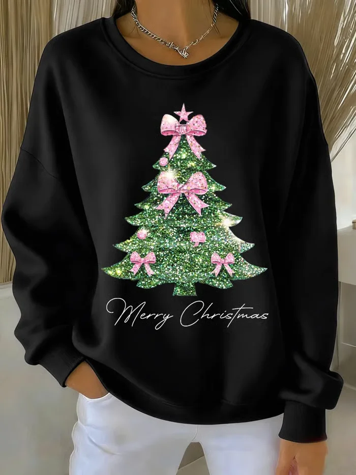 Casual Crew Neck Christmas Sweatshirt Printing