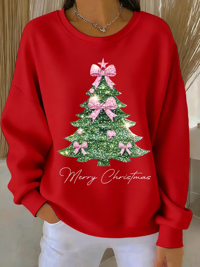 Casual Crew Neck Christmas Sweatshirt Printing