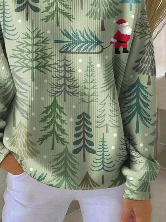 Casual Crew Neck Santa Claus Sweatshirt Printing