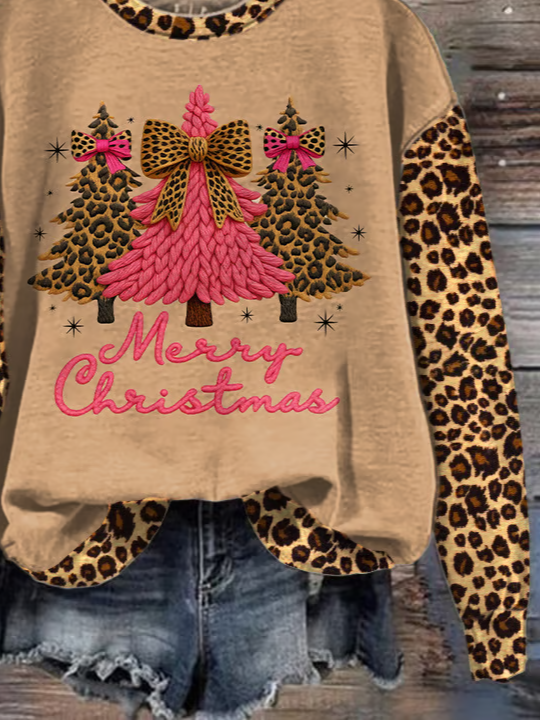 Casual Crew Neck Leopard Sweatshirt Printing