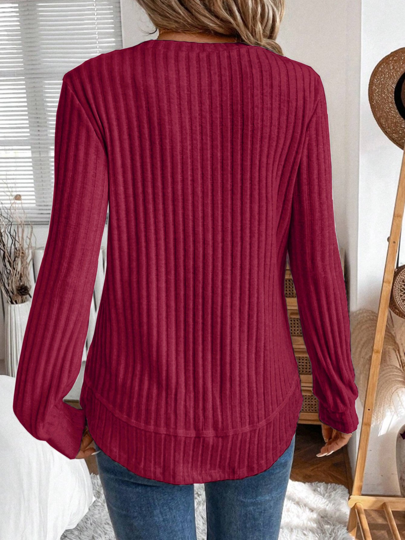 Plain Crew Neck Jersey Casual Knit Top