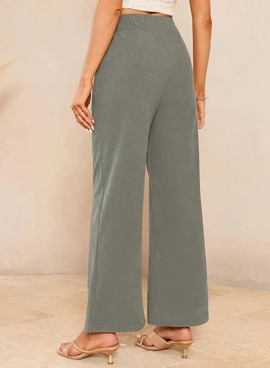 Women Plain Long Elastic Waist Pants Casual Spring/Fall Trousers