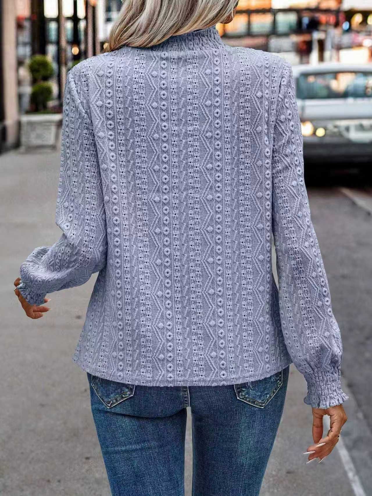 Elegant Plain Stand Collar Long Sleeve T-shirt