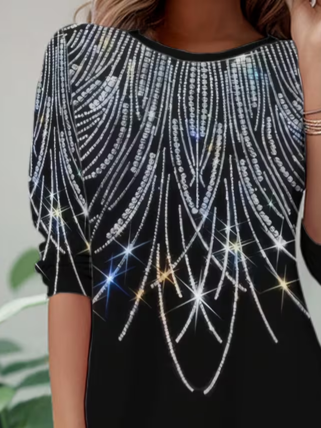 Casual Abstract Crew Neck Long Sleeve T-shirt