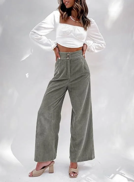 Women Plain Long Elastic Waist Pants Casual Spring/Fall Trousers