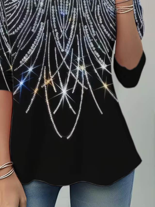 Casual Abstract Crew Neck Long Sleeve T-shirt