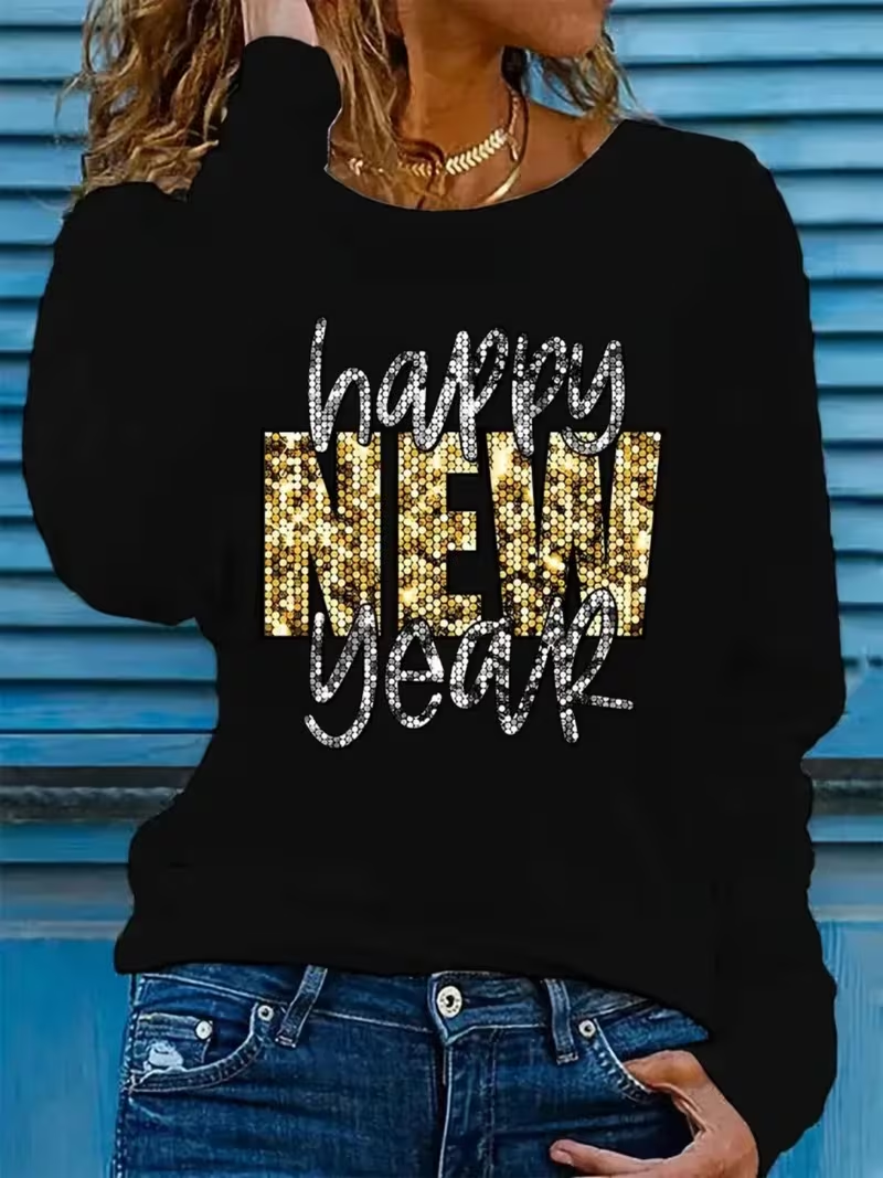 Casual Text Letters Crew Neck Long Sleeve T-shirt