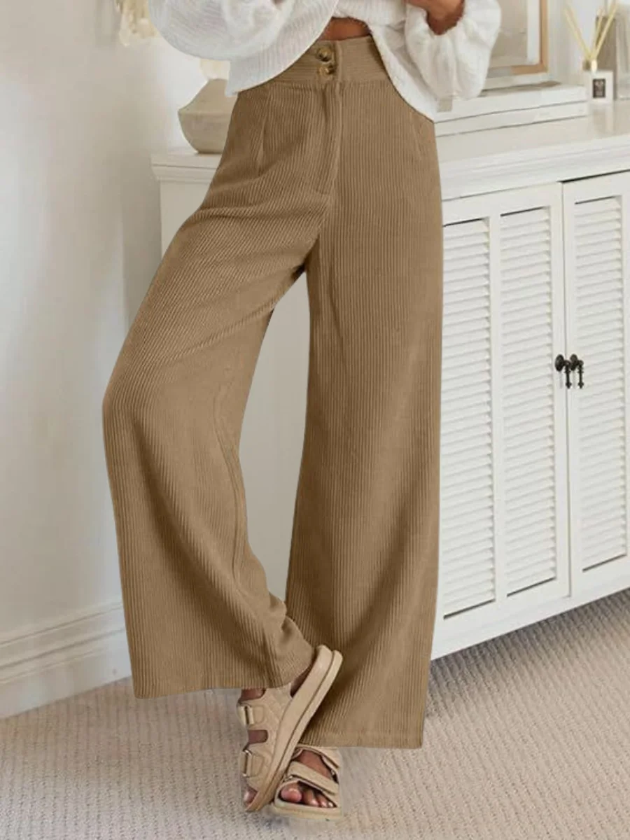 Women Plain Long Elastic Waist Pants Casual Spring/Fall Trousers