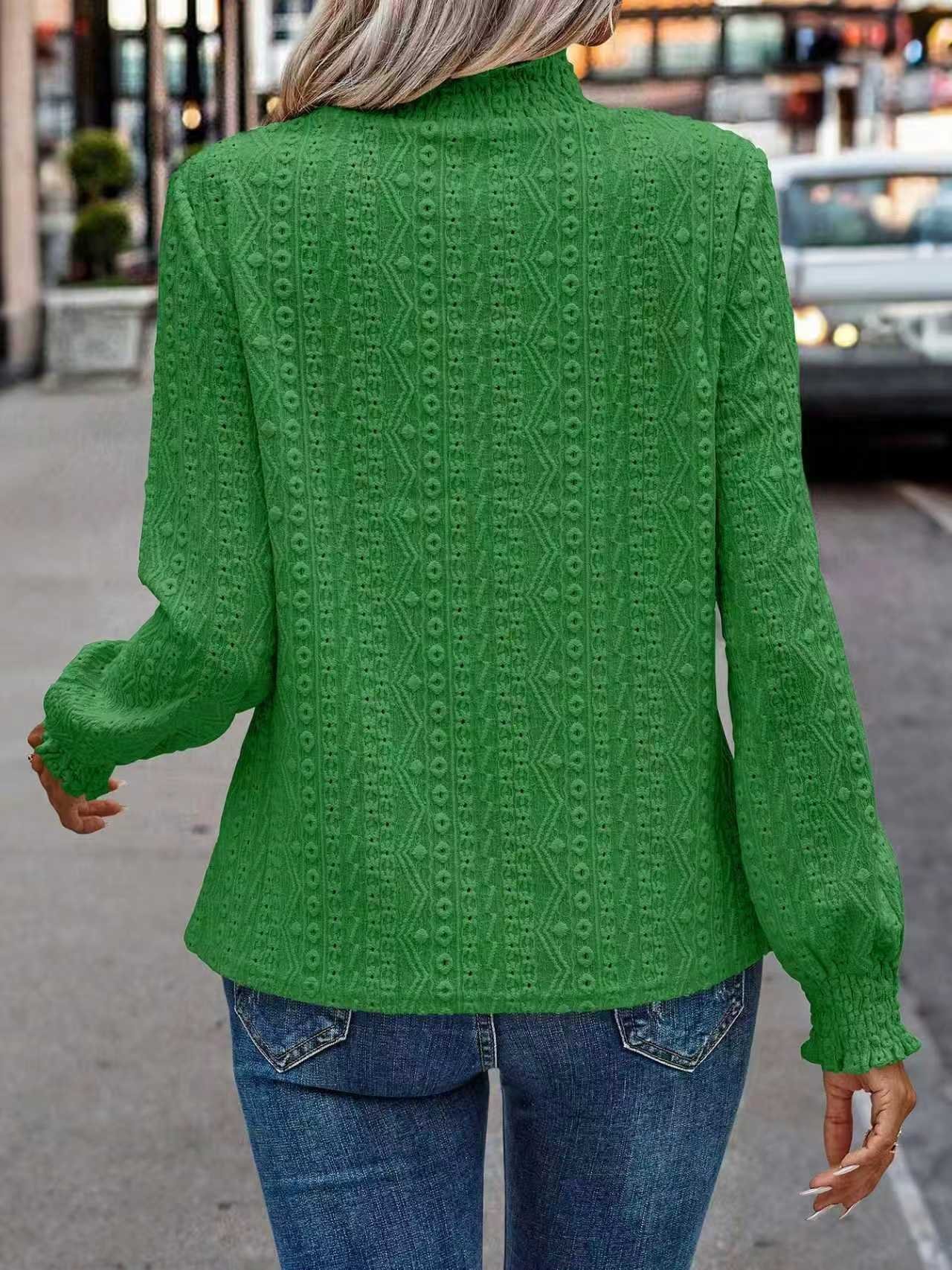 Elegant Plain Stand Collar Long Sleeve T-shirt