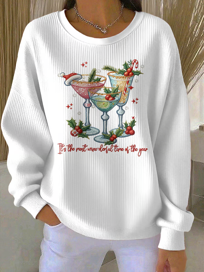 Casual Crew Neck Christmas Sweatshirt Printing