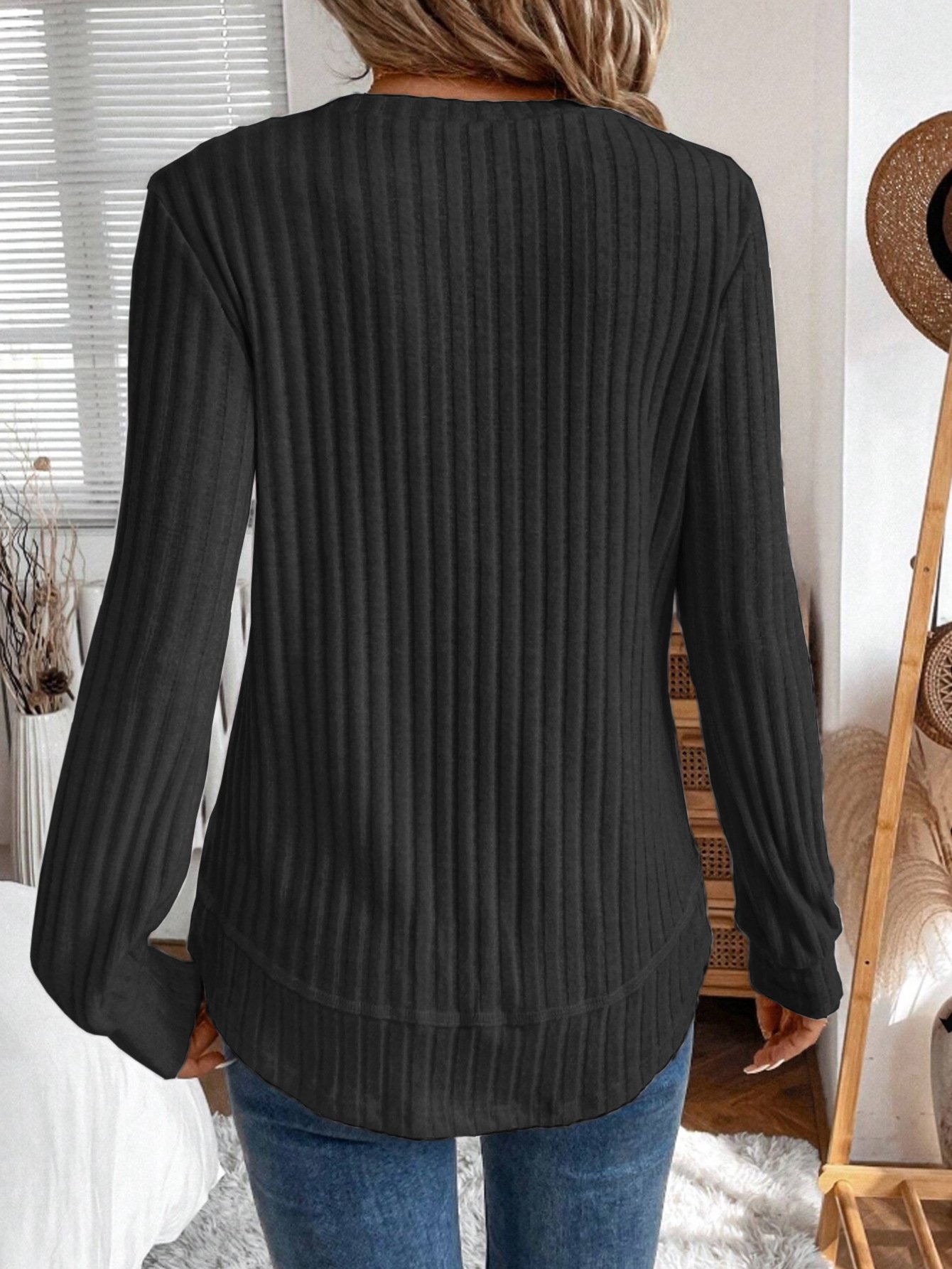 Plain Crew Neck Jersey Casual Knit Top