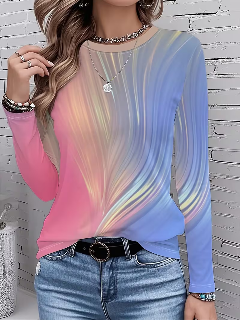 Casual Abstract Crew Neck Long Sleeve T-shirt