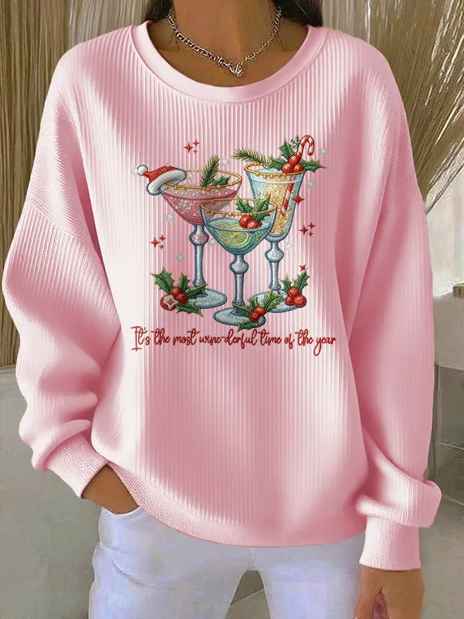 Casual Crew Neck Christmas Sweatshirt Printing