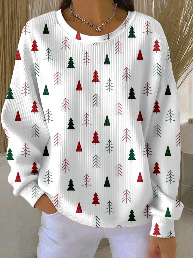 Casual Crew Neck Christmas Sweatshirt Printing