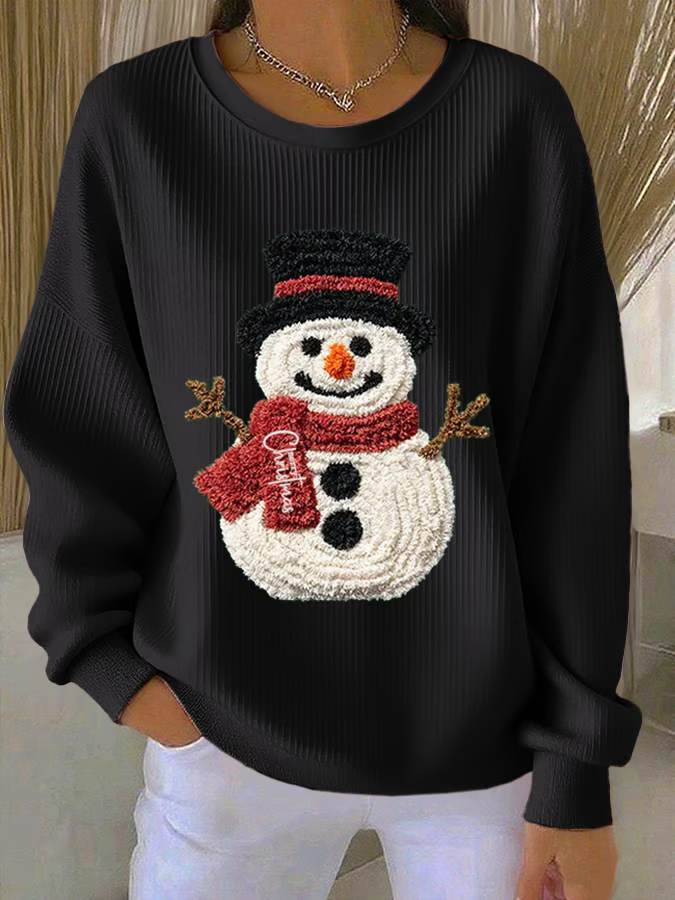 Casual Crew Neck Christmas Snowman Sweatshirt Printing