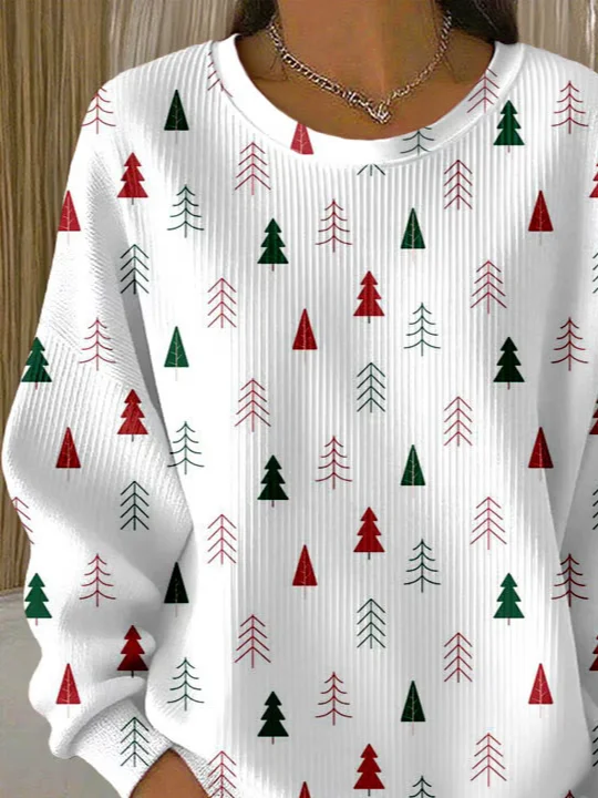 Casual Crew Neck Christmas Sweatshirt Printing