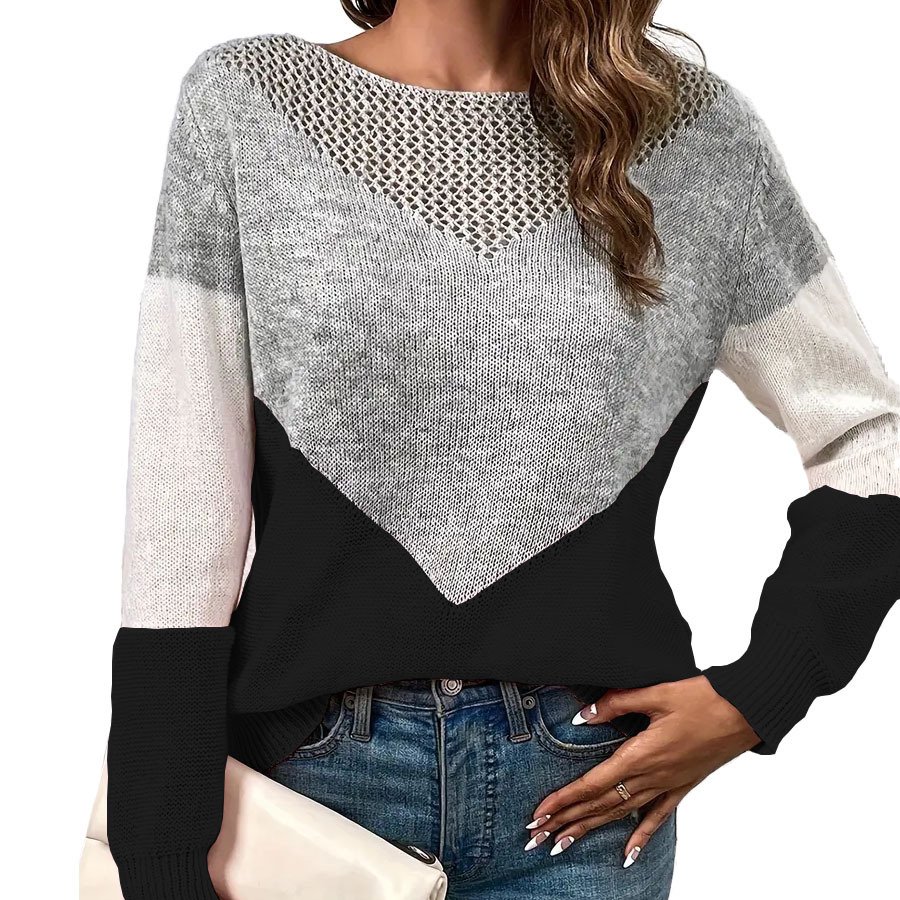 Geometric Elegant Crew Neck Loose Knit Top