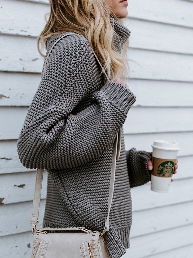 Women Plain Long Sleeve Comfy Street Split Joint Sweater