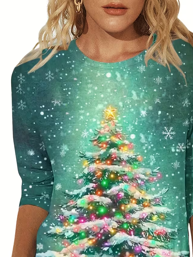 Casual Christmas Crew Neck Long Sleeve T-shirt