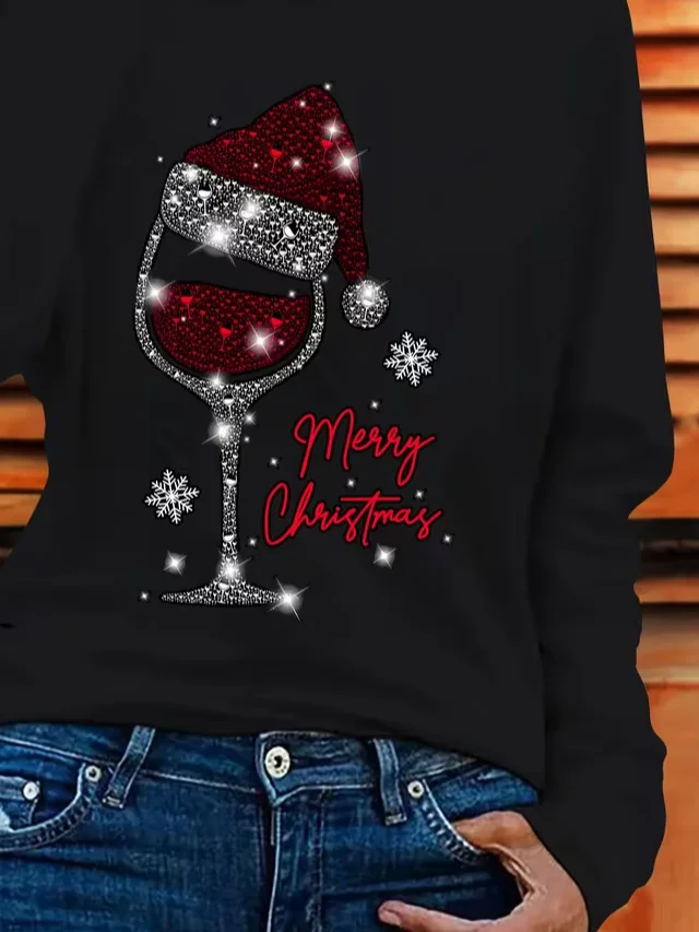 Casual Christmas Crew Neck Long Sleeve T-shirt